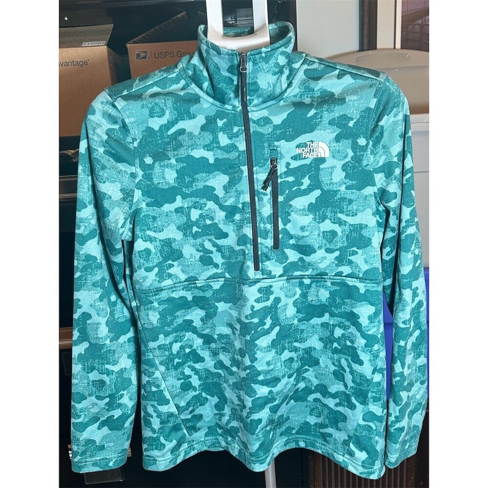 The North Face Fleece Pullover Womens Size M Teal Camo 1/4 Zip Chest